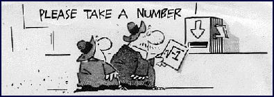 Frank and Ernest Cartoon with text 'Please Take A Number' and the number on the card is square root of -1