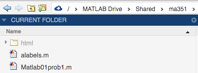 Image of part of the MATLAB Online screen showing the folders