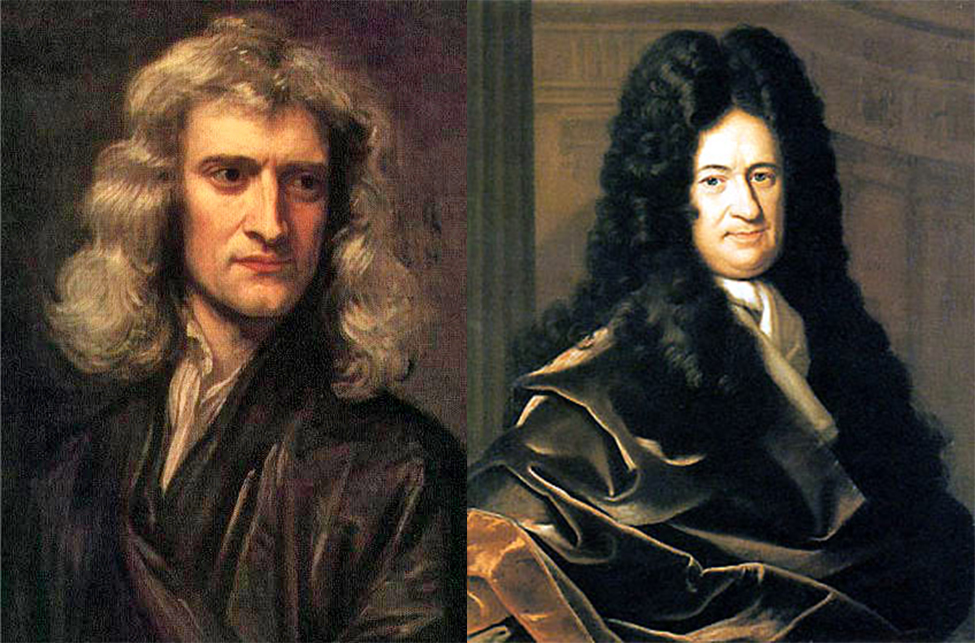 Paintings of Newton (on the left) and Leibniz (on the right).